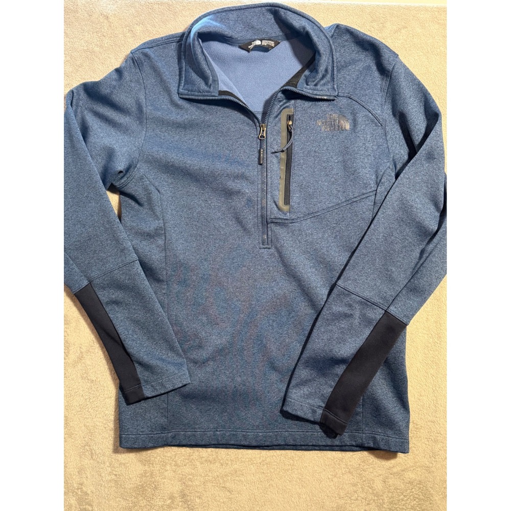 The North Face Mens M Blue Heathered Quarter Zip Fleece Pullover Chest Pocket